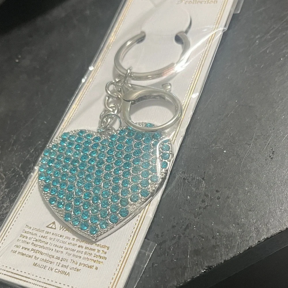 Sparkling Heart Keychain with Blue Crystals